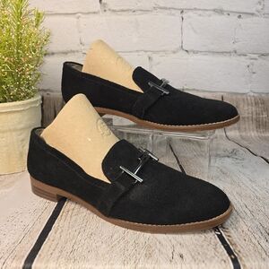 FRANCO SARTO HARLOW BLACK SUEDE LOAFERS FAUX BUCKLE ACCENT WOMENS 6 EUC